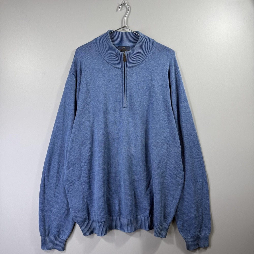 Brooks Brothers Sweater Mens 2XL Blue Supima Cotton 1/4 Zip Mock Neck Pullover